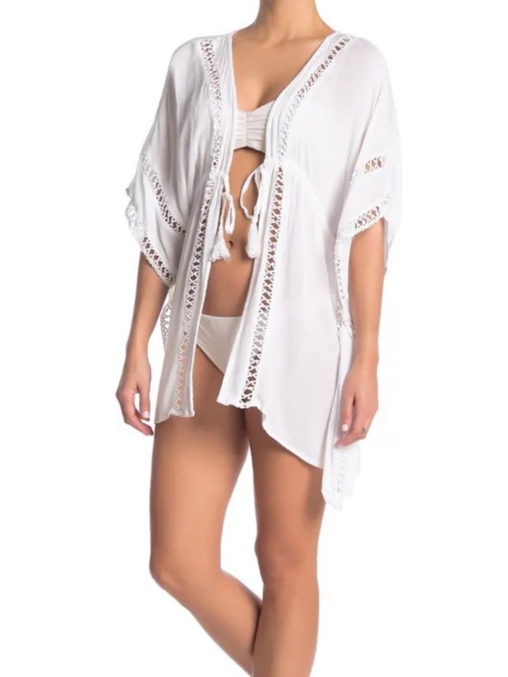 Boho Me White Lace-Trim Swim Coverup